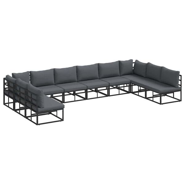 vidaXL Garten-Sofa-Set mit Kissen 10 pcs Schwarz Aluminium