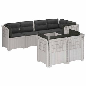 vidaXL 7-Sitzer Gartensofa mit Kissen Rattan-Look PP Wei&szlig;