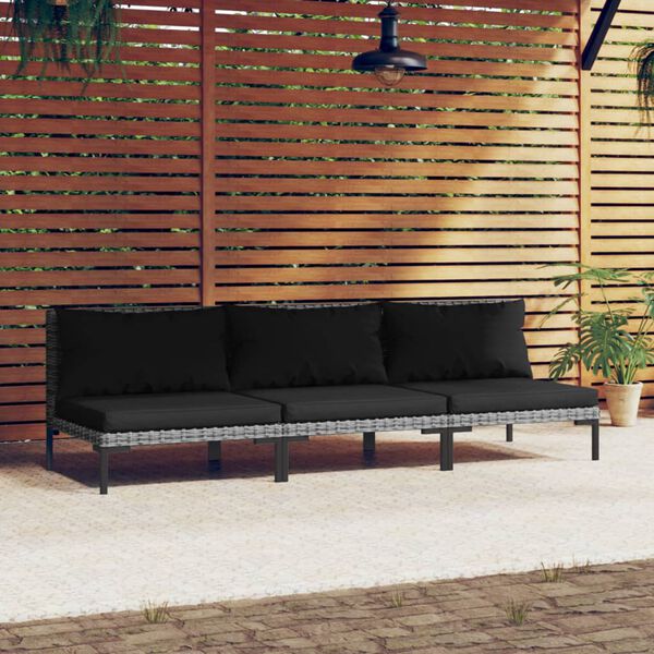 vidaXL Gartensofas 3 Stk. mit Kissen Halbrundes Poly Rattan