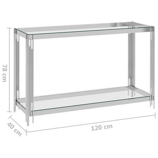 vidaXL Beistelltisch Silbern 120x40x78 cm Edelstahl und Glas
