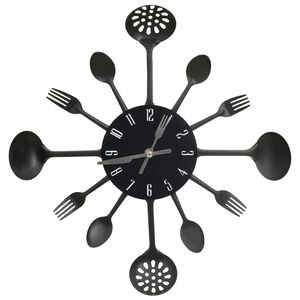 vidaXL Wanduhr mit L&ouml;ffel und Gabel Design Schwarz 40 cm Aluminium