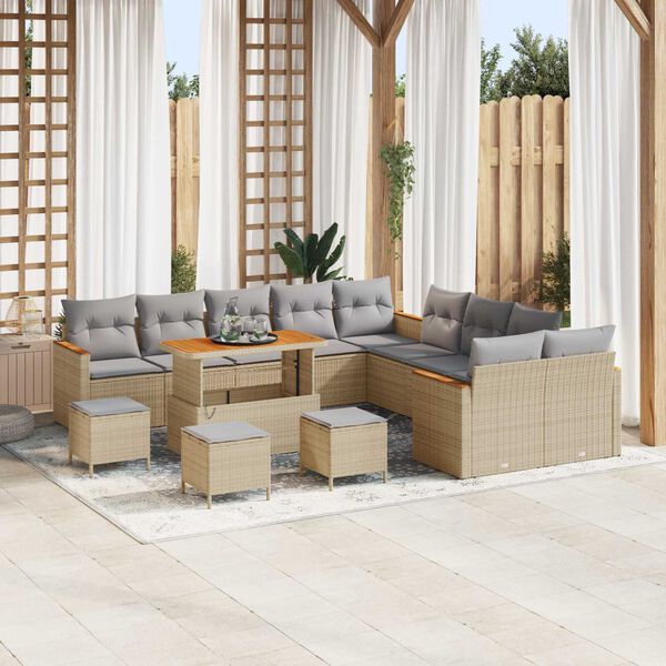 vidaXL Gartensofa-set mit Kissen 18 pcs Beige und Hellgrau Poly-Rattan