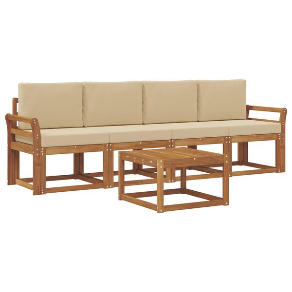 vidaXL Outdoor-Sofagarnitur 5 pcs Natur und Beige Massivholz Akazie