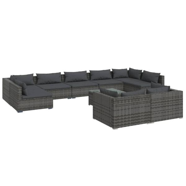 vidaXL 10-tlg. Garten-Lounge-Set mit Kissen Grau Poly Rattan