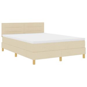 vidaXL LED Boxspringbett mit Matratze mit LED Creme 140 x 190 cm Stoff