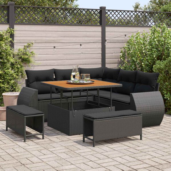 vidaXL Gartensofa-set mit Kissen mit Kissen 8 pcs Schwarz Poly-Rattan