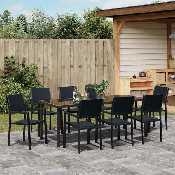 vidaXL Garten Essgruppe 9 pcs Schwarz Pulverbeschichteter Stahl