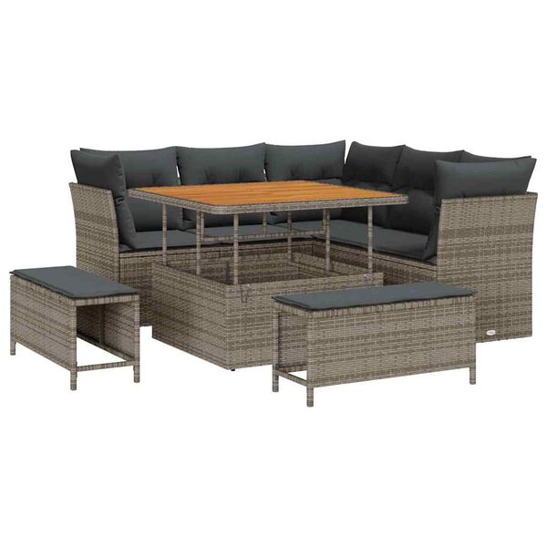 vidaXL Garten-Sofa-Set mit Kissen mit Speicher 8 pcs Grau