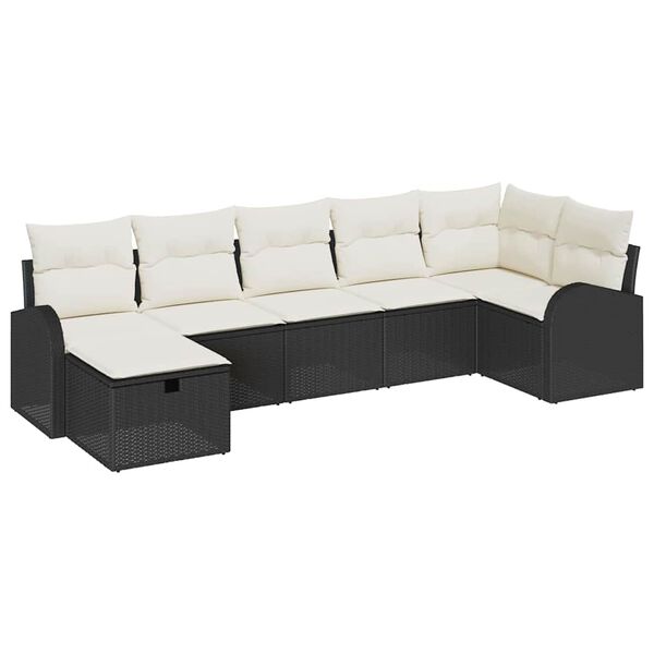 vidaXL Sofa Set mit Kissen 7 pcs Schwarz und Creme Poly-Rattan