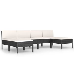 vidaXL 6-tlg. Garten-Lounge-Set mit Auflagen Poly Rattan Schwarz