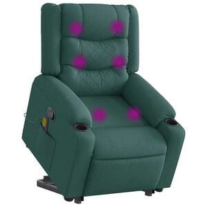 vidaXL Massagesessel mit Aufstehhilfe Dunkelgr&uuml;n Stoff