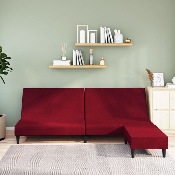 vidaXL Schlafsofa 2-Sitzer mit Fu&szlig;hocker Weinrot Samt