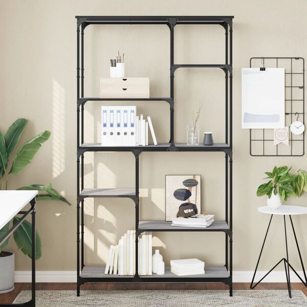 vidaXL B&uuml;cherregal Grau Sonoma 99x35,5x176 cm Holzwerkstoff und Stahl