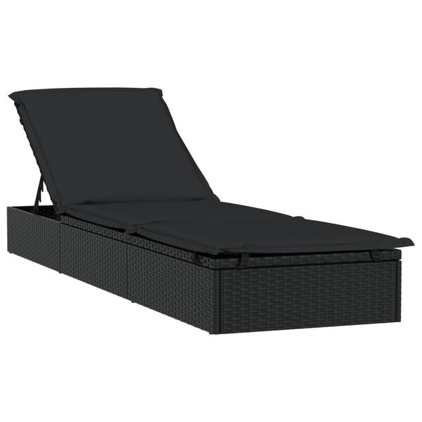 vidaXL Sonnenliegen 2 Stk. mit Tisch Schwarz Poly Rattan
