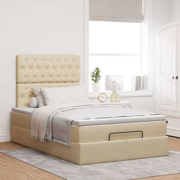 vidaXL Ottoman-Bett mit Matratze Creme 120x190 cm Stoff