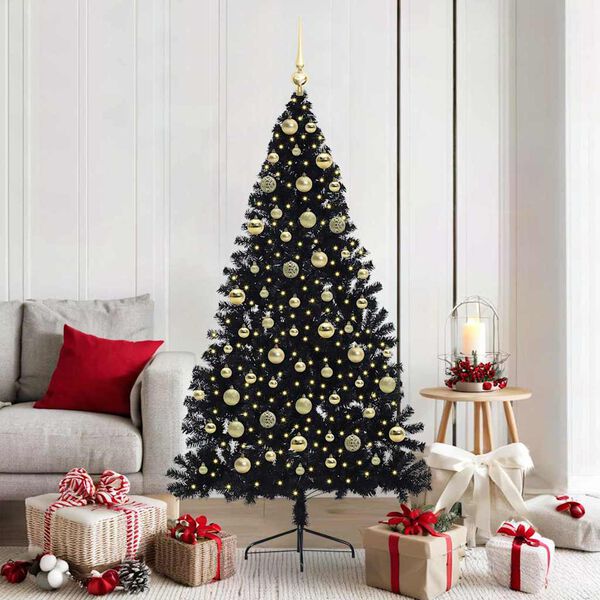 vidaXL K&uuml;nstlicher vorbeleuchteter Weihnachtsbaum Schwarz 180 cm PVC