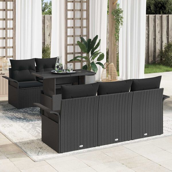 vidaXL Gartensofa-set mit Kissen 6 pcs Schwarz Poly Rattan
