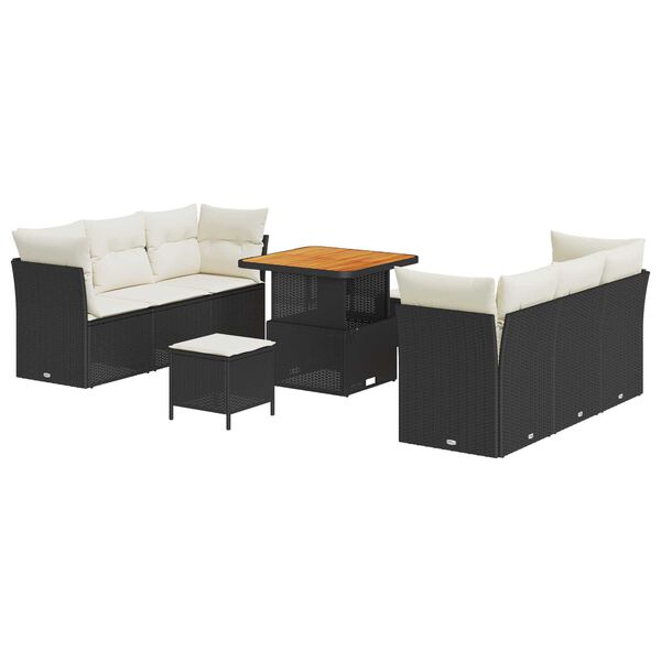 vidaXL Gartensofa-set mit Kissen 9 pcs Schwarz und Creme Poly-Rattan