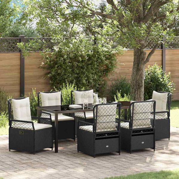 vidaXL Garten Essgruppe 7 pcs Schwarz Poly-Rattan