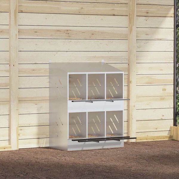 vidaXL Hühner-Nistkasten mit 6 Fächern Verzinktes Silber Metall
