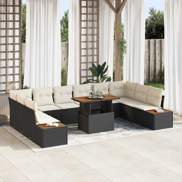 vidaXL Garten-Sofa-Set mit Speicher 11 pcs Schwarz Poly Rattan
