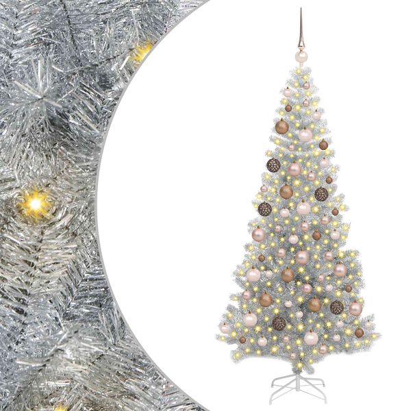 vidaXL Weihnachtsbaum mit 300 LEDs mit St&auml;nder Silber 180 cm PET