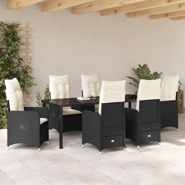 vidaXL Garten Essgruppe mit Kissen 7 pcs Schwarz Poly-Rattan