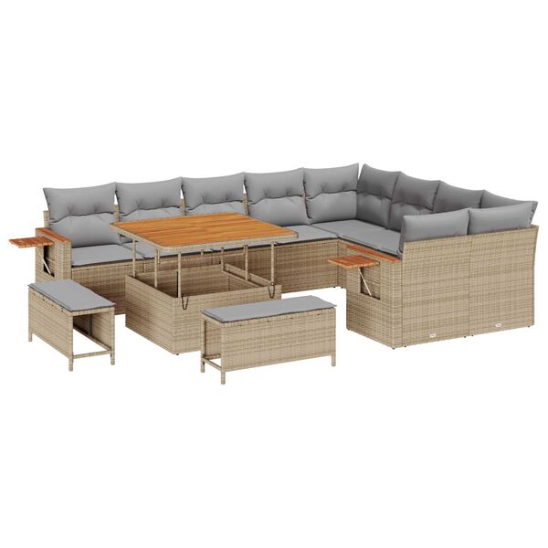 vidaXL Garten-Sofa-Set mit Kissen 12 pcs Beige und Hellgrau