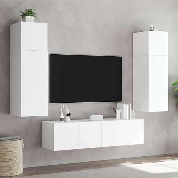 vidaXL TV-Wandschr&auml;nke mit LED-Leuchten 2 Stk. Wei&szlig; 80x35x31 cm