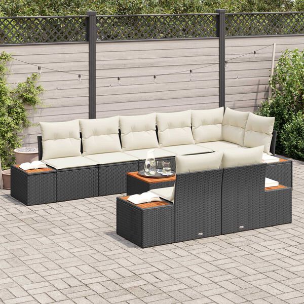 vidaXL Gartensofa-set mit Kissen 9 pcs Schwarz Poly Rattan
