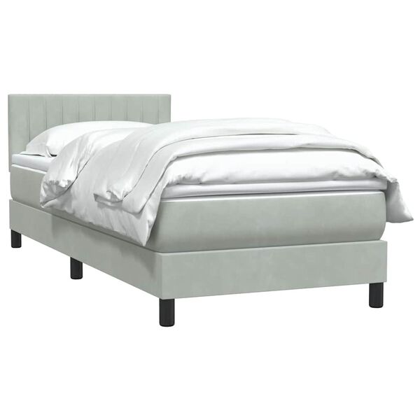 vidaXL Boxspringbett mit Matratze Hellgrau 100x220 cm Samt