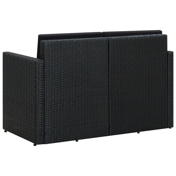 vidaXL 2-Sitzer-Gartensofa mit Auflagen Schwarz Poly Rattan