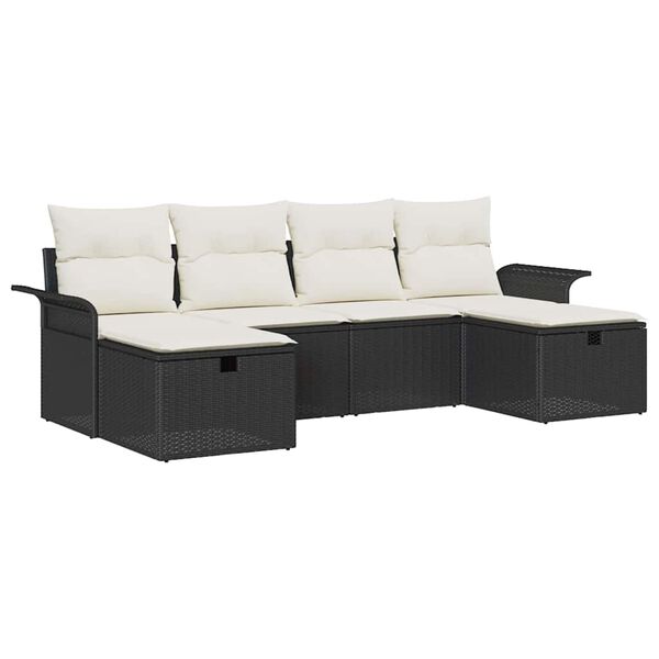 vidaXL Gartensofa-set mit Kissen 6 pcs Schwarz und Creme Poly-Rattan