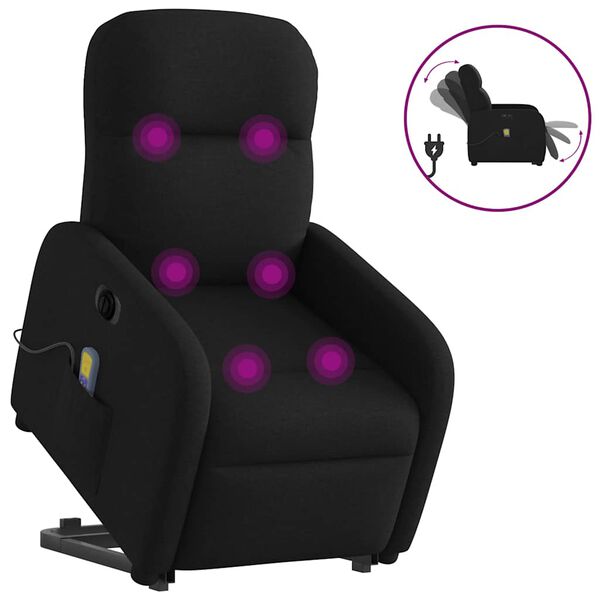 vidaXL Elektrischer Massagesessel mit Aufstehhilfe Schwarz Stoff