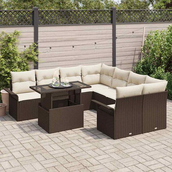 vidaXL Garten-Sofa-Set mit Kissen 9 pcs Braun Poly Rattan