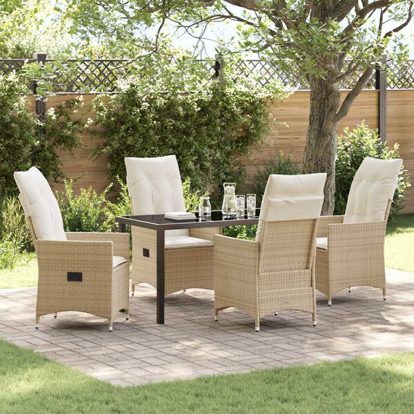vidaXL Garten Essgruppe mit Kissen 5 pcs Beige Poly-Rattan