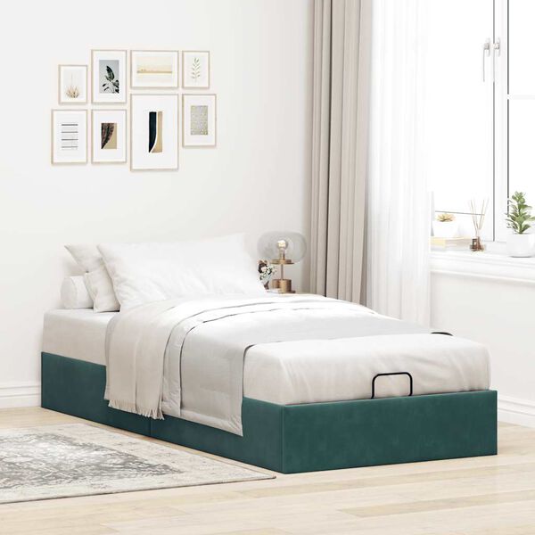 vidaXL Ottoman-Bett ohne Matratze Dunkelgr&uuml;n 100x200 cm Samt