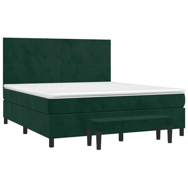 vidaXL Boxspringbett mit Matratze Dunkelgr&uuml;n 160x200 cm Samt