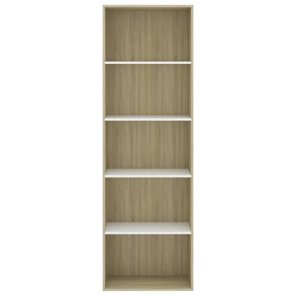 vidaXL B&uuml;cherregal 5 F&auml;cher Wei&szlig; Sonoma-Eiche 60x30x189 Holzwerkstoff
