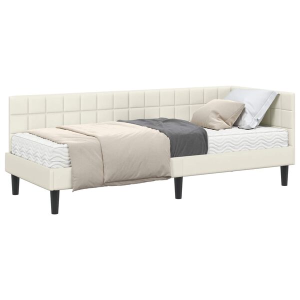 vidaXL Eckbettgestell mit Matratze mit Kopfteil 2 pcs Creme Samt