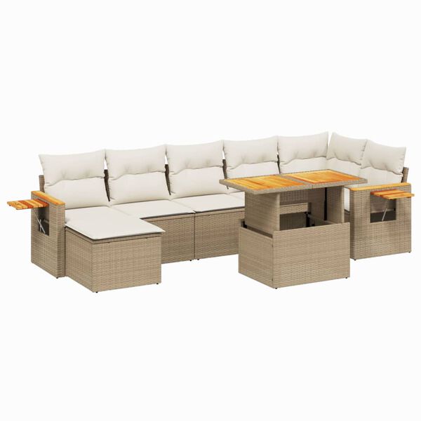 vidaXL 8-tlg. Garten-Sofagarnitur mit Kissen Beige Poly Rattan