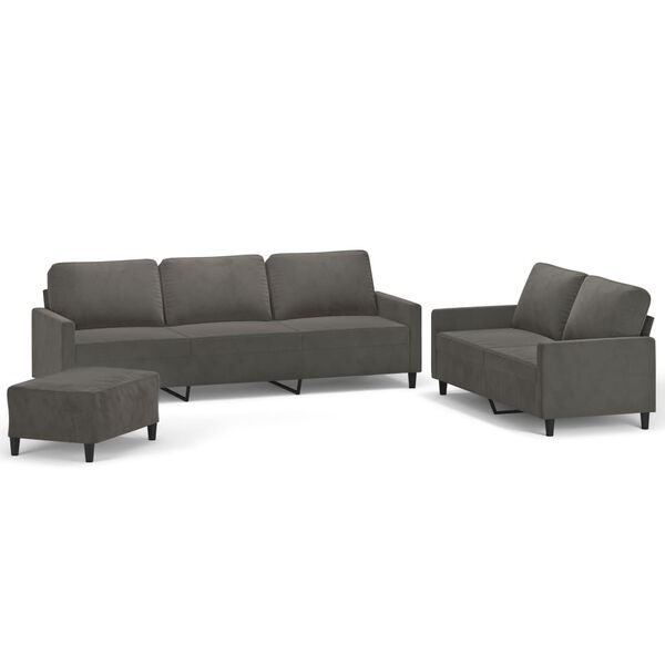 vidaXL 3-tlg. Sofagarnitur mit Kissen Dunkelgrau Samt