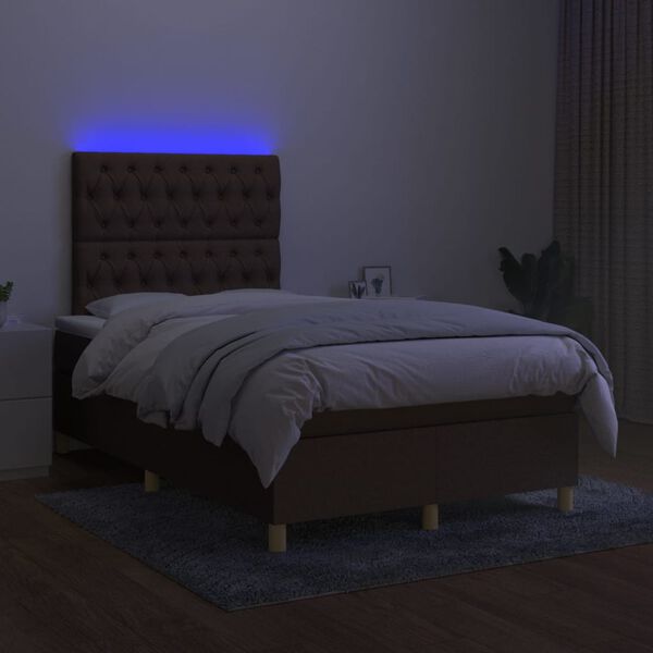 vidaXL Boxspringbett mit Matratze & LED Dunkelbraun 120x200 cm Stoff