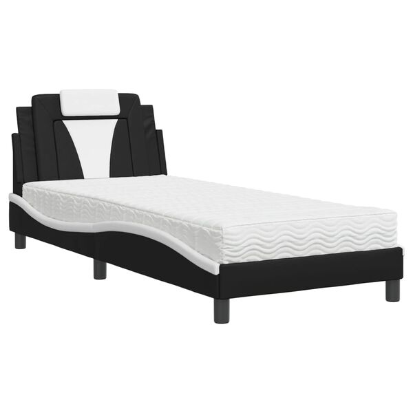 vidaXL Bett "Viana" mit Matratze Schwarz und Wei&szlig; 90x200 cm Kunstleder