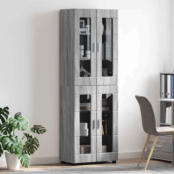 vidaXL Highboard mit T&uuml;r Graues Sonoma 60 x 35 x 182 cm Holzwerkstoff
