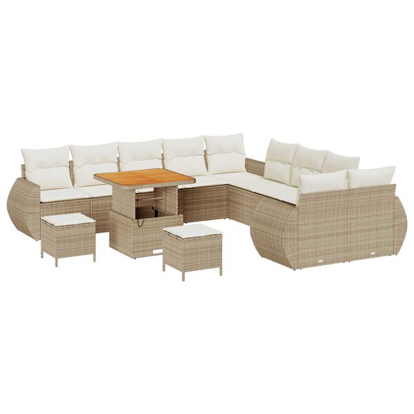 vidaXL Garten-Sofa-Set mit Kissen mit Speicher 13 pcs Beige und Creme