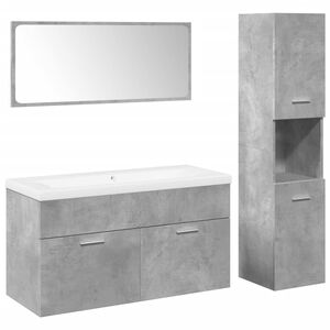 vidaXL 4-tlg. Badm&ouml;bel-Set Betongrau Holzwerkstoff