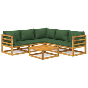 vidaXL 6-tlg. Garten-Lounge-Set mit Gr&uuml;nen Kissen Massivholz