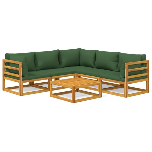 vidaXL 6-tlg. Garten-Lounge-Set mit Grünen Kissen Massivholz
