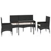 vidaXL 4-tlg. Garten-Lounge-Set mit Kissen Schwarz Poly Rattan